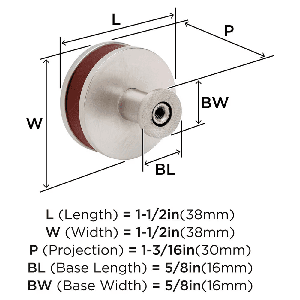 38mm Fairlane Cabinet Knob, Brown Leather/Satin Nickel Alt 1 - Image
