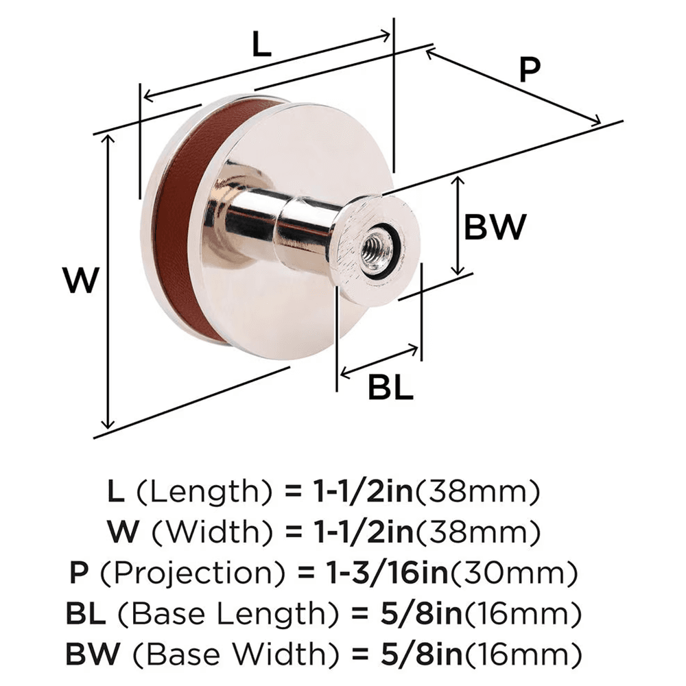 38mm Fairlane Cabinet Knob, Brown Leather/Polished Nickel Alt 1 - Image