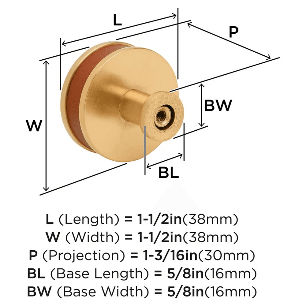 38mm Fairlane Cabinet Knob, Cognac Leather/Champagne Bronze Alt 1 - Image