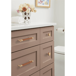 38mm Fairlane Cabinet Knob, Cognac Leather/Champagne Bronze Alt 3 - Image