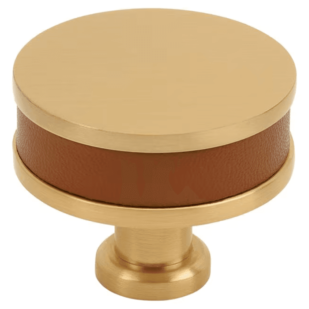 38mm Fairlane Cabinet Knob, Cognac Leather/Champagne Bronze Main - Image