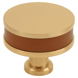 38mm Fairlane Cabinet Knob, Cognac Leather/Champagne Bronze Main - Image