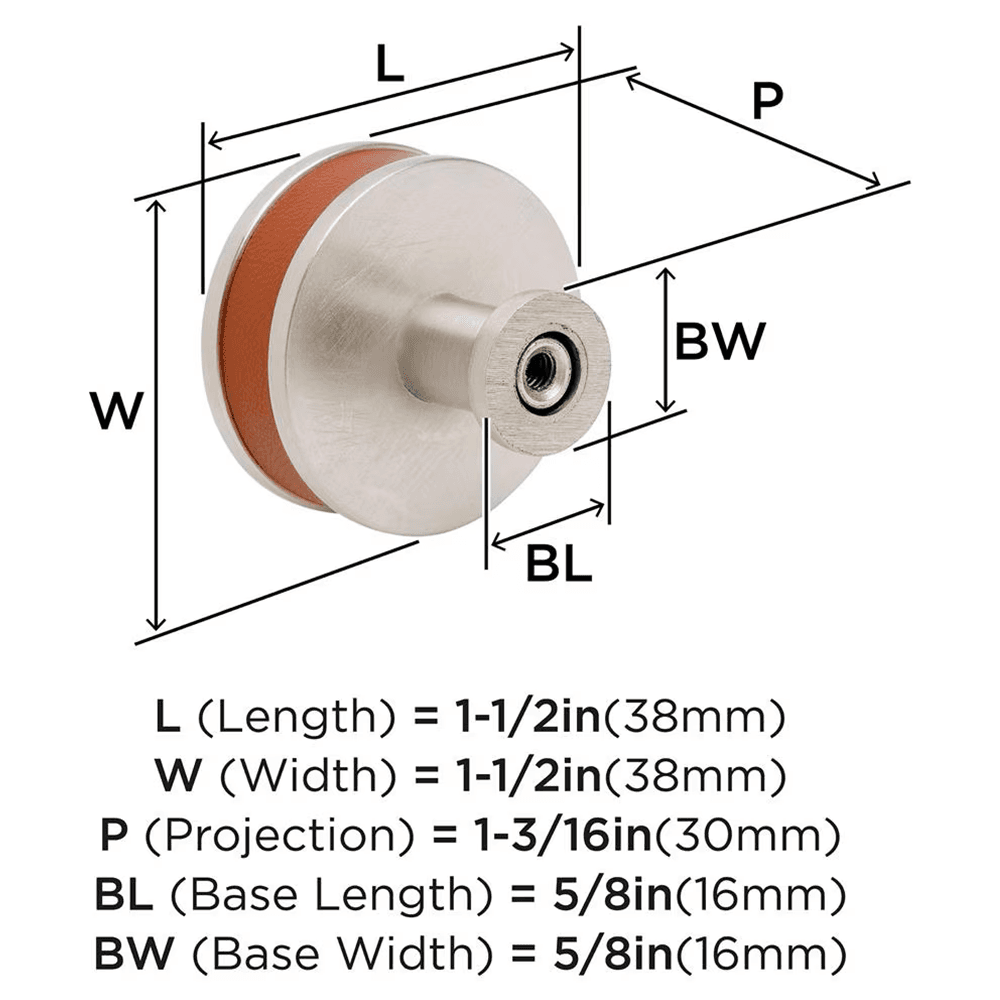 38mm Fairlane Cabinet Knob, Cognac Leather/Satin Nickel Alt 1 - Image