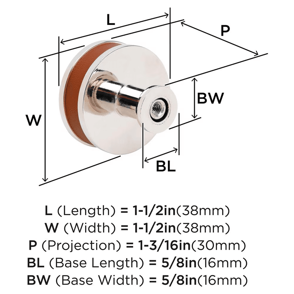 38mm Fairlane Cabinet Knob, Cognac Leather/Polished Nickel Alt 1 - Image