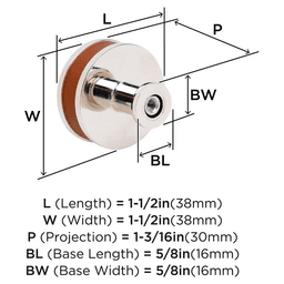 38mm Fairlane Cabinet Knob, Cognac Leather/Polished Nickel Alt 1 - Image
