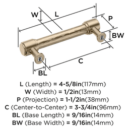 96mm Fairfax Cabinet Pull, Golden Champagne Alt 1 - Image