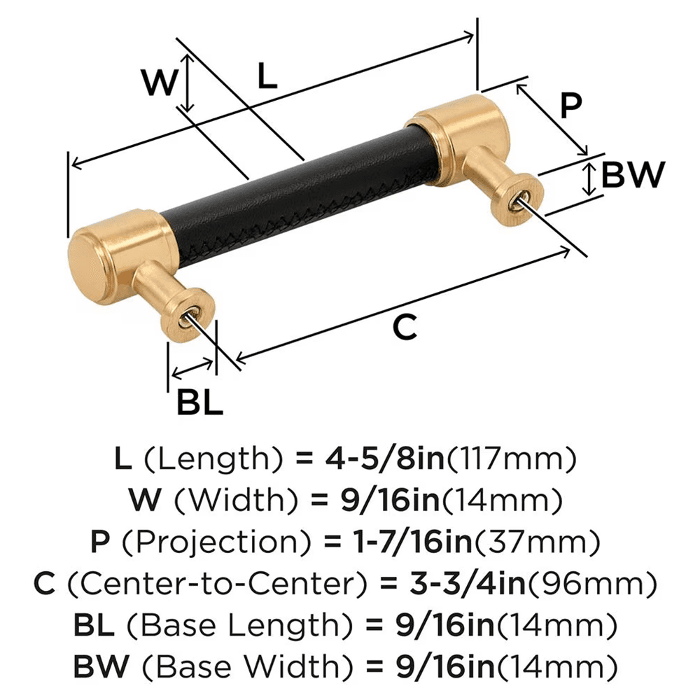 96mm Fairlane Cabinet Pull, Black Leather/Champagne Bronze Alt 1 - Image