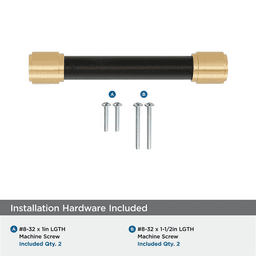 96mm Fairlane Cabinet Pull, Black Leather/Champagne Bronze Alt 2 - Image