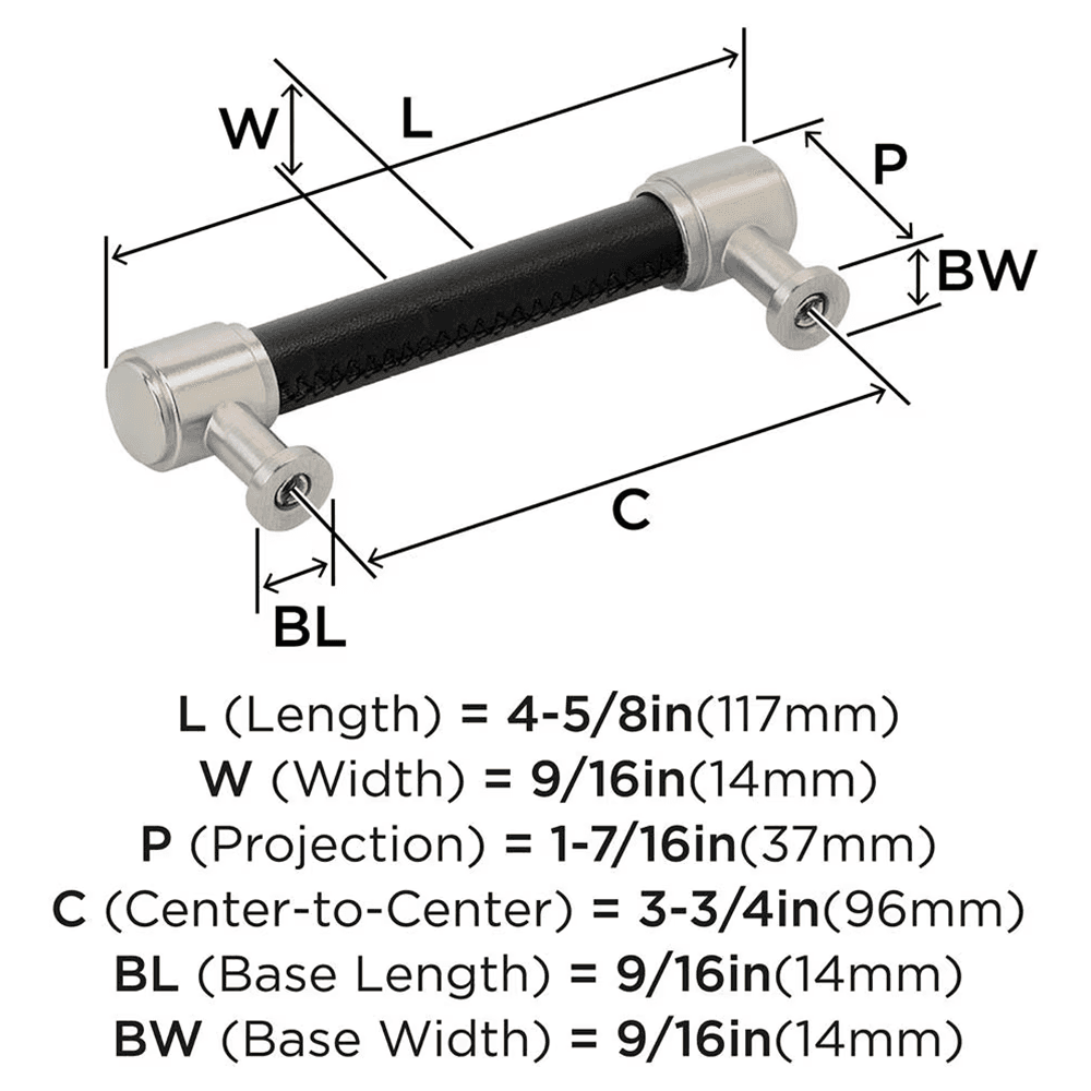 96mm Fairlane Cabinet Pull, Black Leather/Satin Nickel Alt 1 - Image