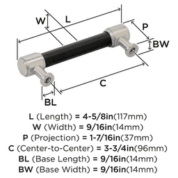 96mm Fairlane Cabinet Pull, Black Leather/Satin Nickel Alt 1 - Image