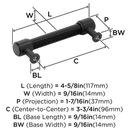 96mm Fairlane Cabinet Pull, Black Leather/Matte Black Alt 1 - Image