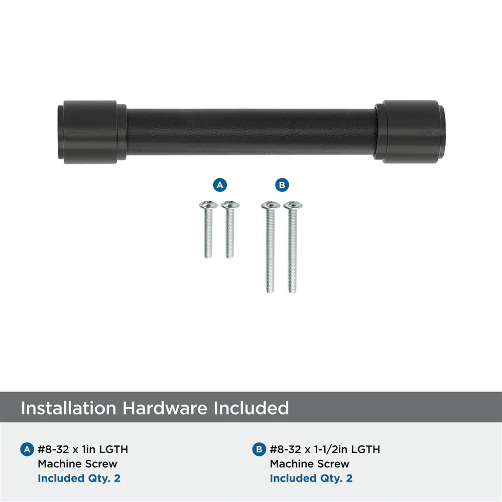 96mm Fairlane Cabinet Pull, Black Leather/Matte Black Alt 2 - Image