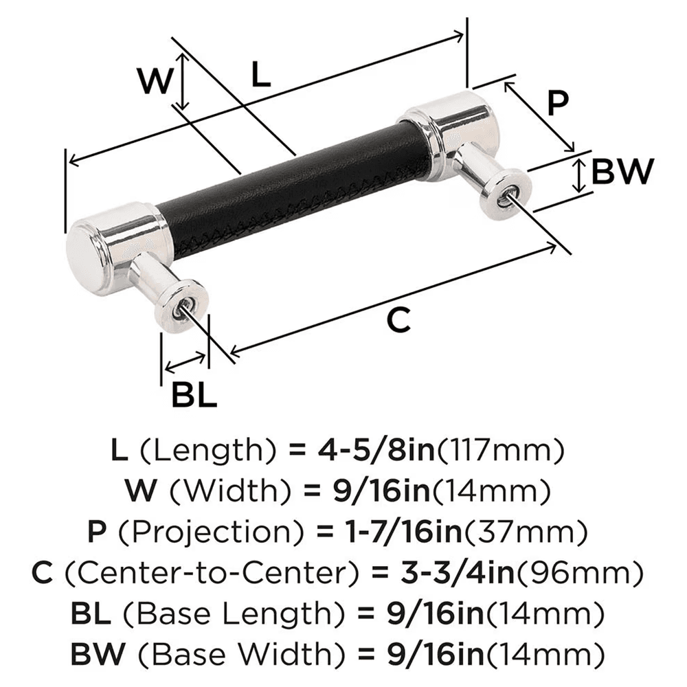 96mm Fairlane Cabinet Pull, Black Leather/Polished Nickel Alt 1 - Image