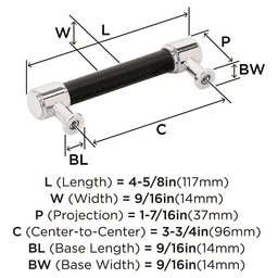 96mm Fairlane Cabinet Pull, Black Leather/Polished Nickel Alt 1 - Image