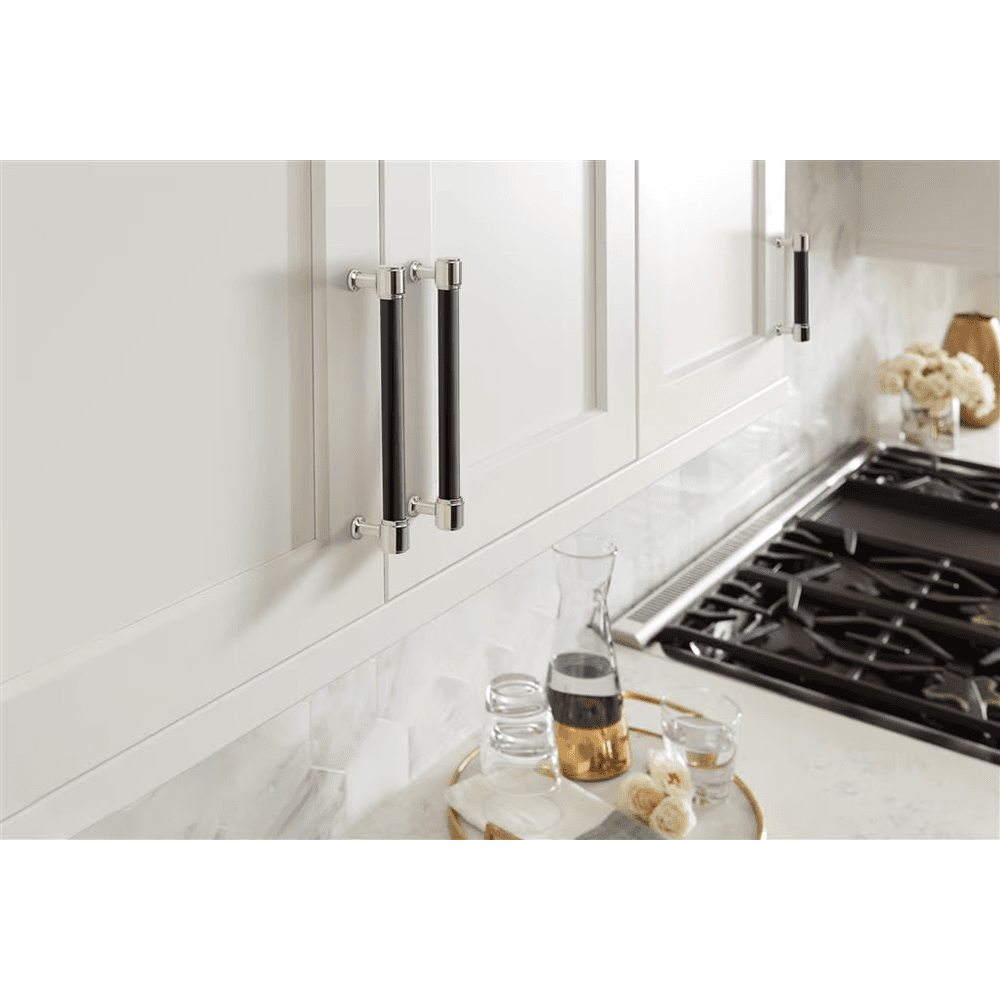 96mm Fairlane Cabinet Pull, Black Leather/Polished Nickel Alt 3 - Image