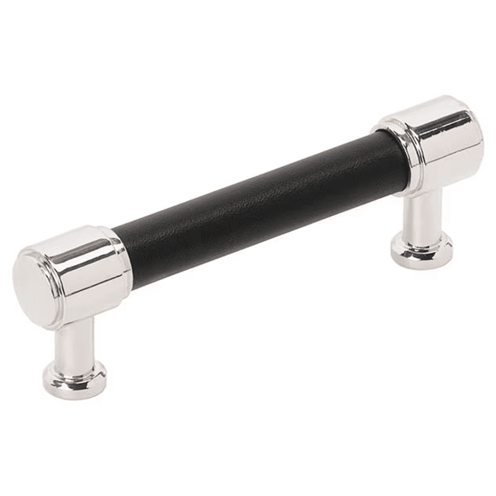 96mm Fairlane Cabinet Pull, Black Leather/Polished Nickel Main - Image