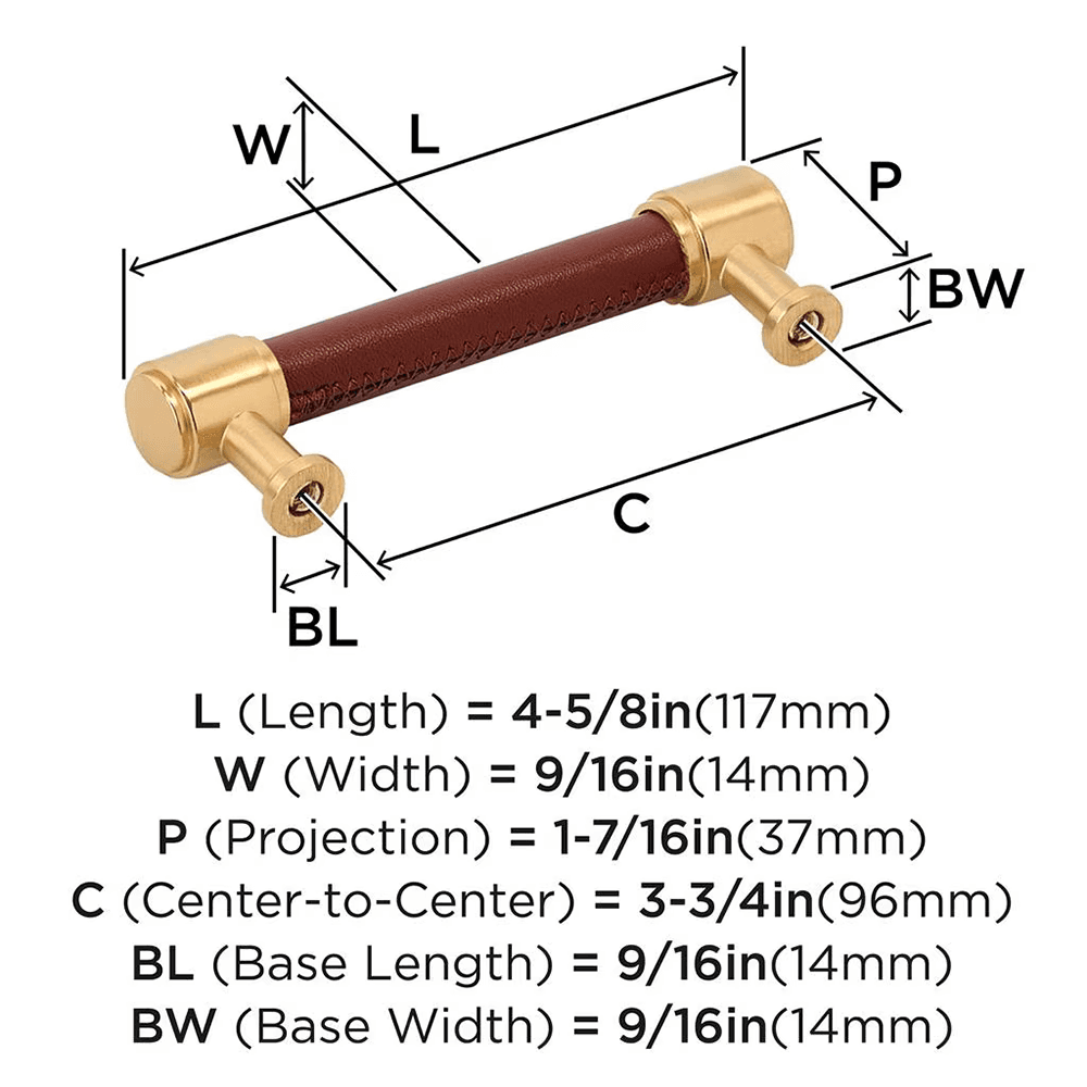 96mm Fairlane Cabinet Pull, Brown Leather/Champagne Bronze Alt 1 - Image