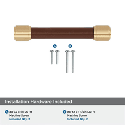 96mm Fairlane Cabinet Pull, Brown Leather/Champagne Bronze Alt 2 - Image