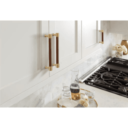 96mm Fairlane Cabinet Pull, Brown Leather/Champagne Bronze Alt 3 - Image