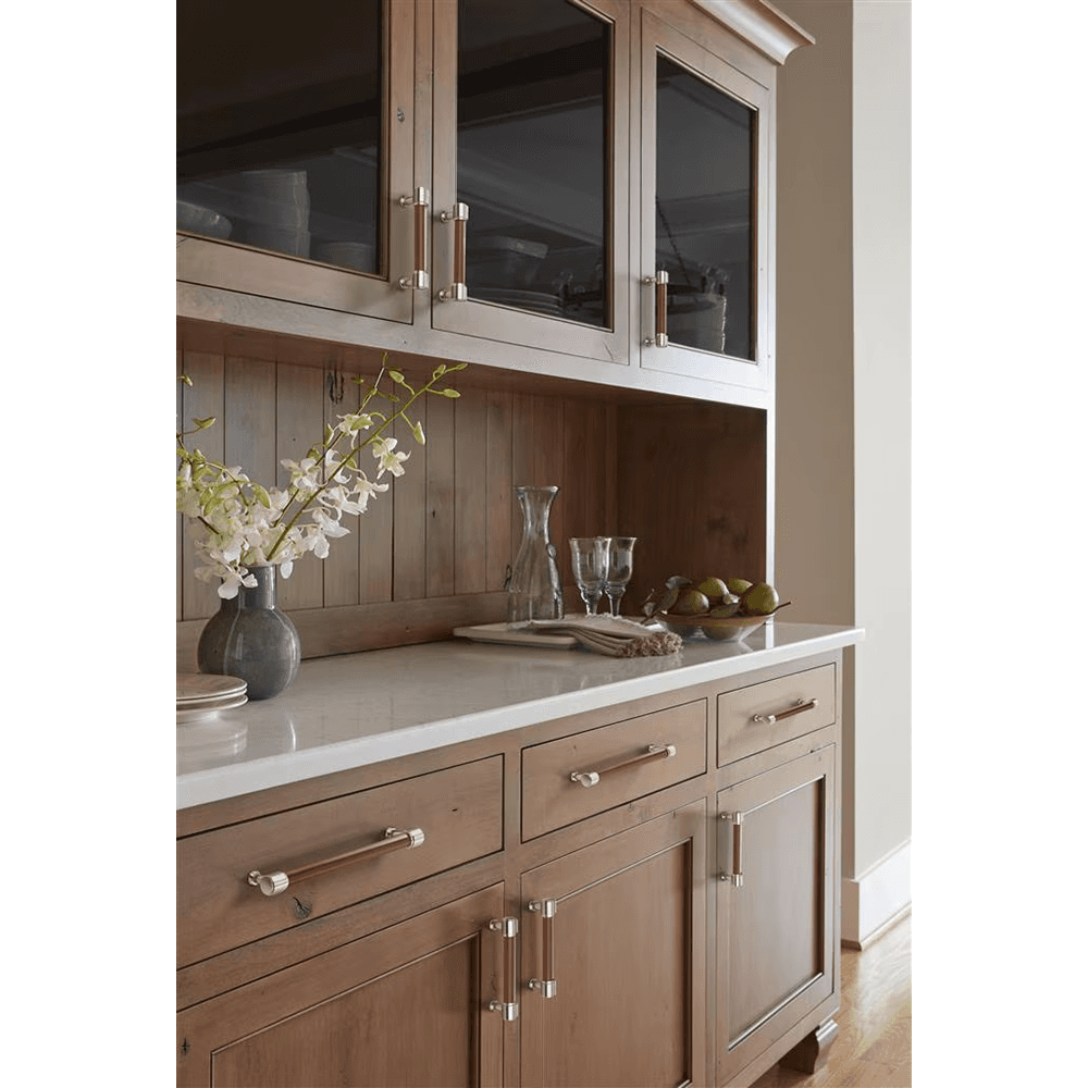 96mm Fairlane Cabinet Pull, Brown Leather/Satin Nickel Alt 4 - Image