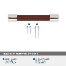 96mm Fairlane Cabinet Pull, Brown Leather/Polished Nickel Alt 2 - Image