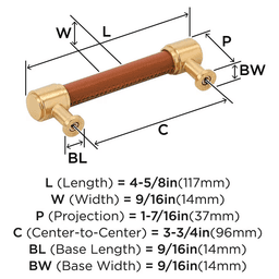 96mm Fairlane Cabinet Pull, Cognac Leather/Champagne Bronze Alt 1 - Image