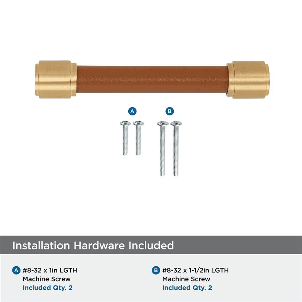 96mm Fairlane Cabinet Pull, Cognac Leather/Champagne Bronze Alt 2 - Image