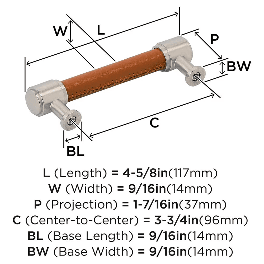 96mm Fairlane Cabinet Pull, Cognac Leather/Satin Nickel Alt 1 - Image