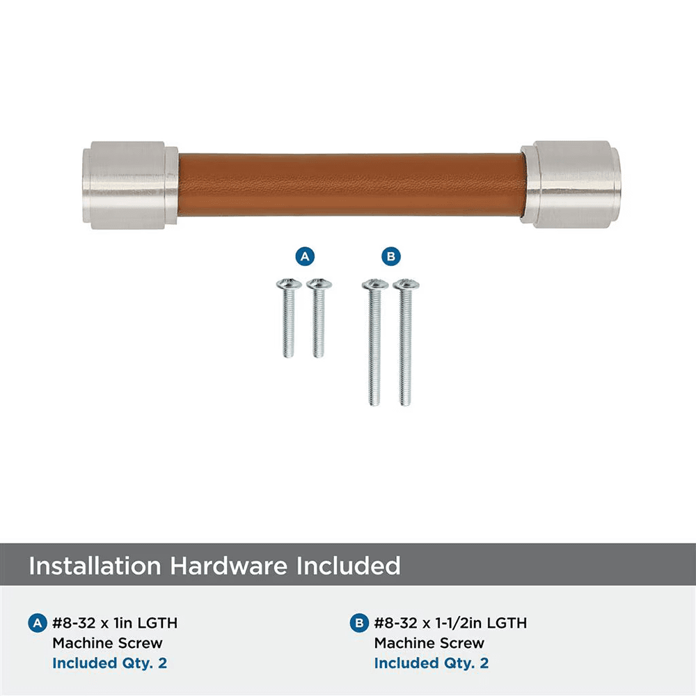 96mm Fairlane Cabinet Pull, Cognac Leather/Satin Nickel Alt 2 - Image