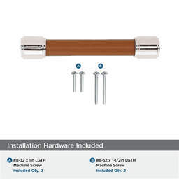 96mm Fairlane Cabinet Pull, Cognac Leather/Polished Nickel Alt 2 - Image