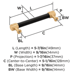 128mm Fairlane Cabinet Pull, Black Leather/Champagne Bronze Alt 1 - Image