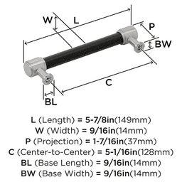 128mm Fairlane Cabinet Pull, Black Leather/Satin Nickel Alt 1 - Image