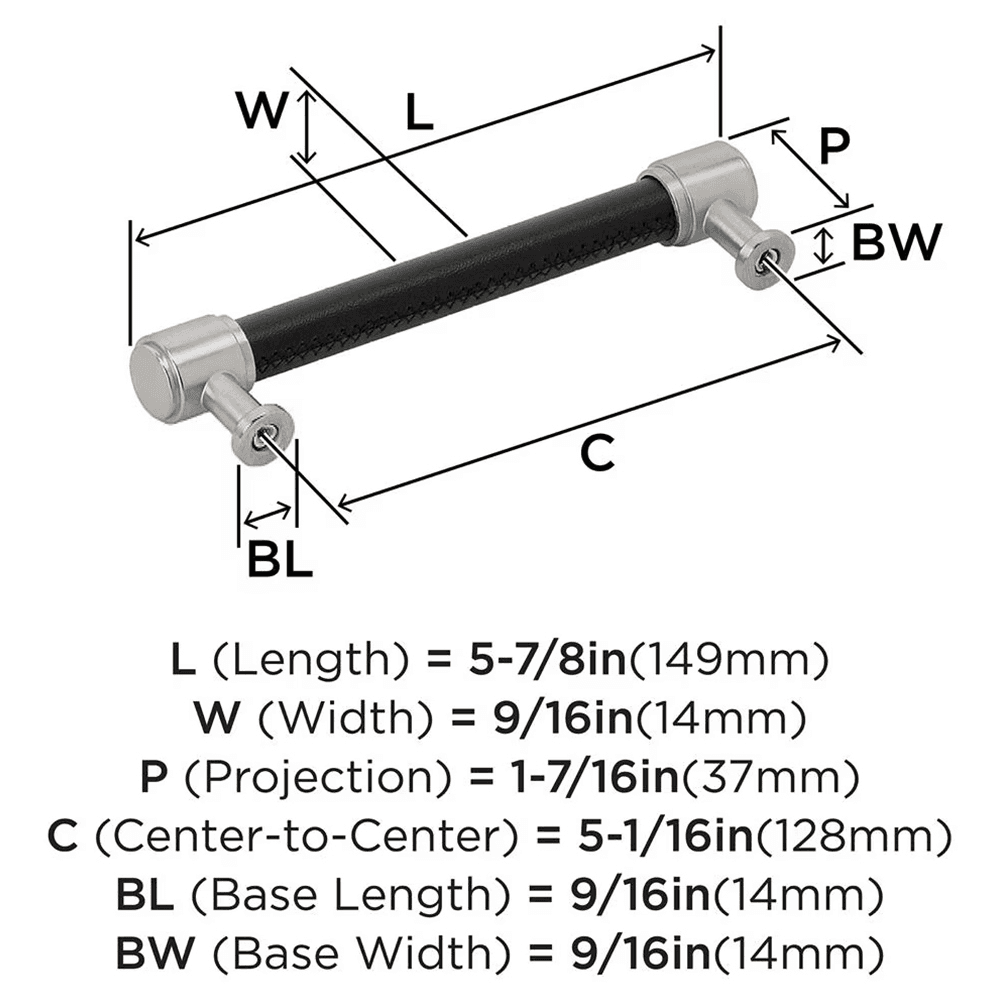 128mm Fairlane Cabinet Pull, Black Leather/Matte Black Alt 1 - Image