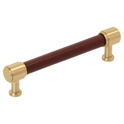 128mm Fairlane Cabinet Pull, Brown Leather/Champagne Bronze Main - Image