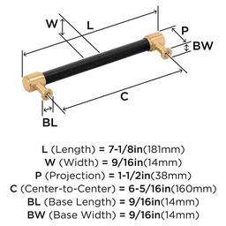 160mm Fairlane Cabinet Pull, Black Leather/Champagne Bronze Alt 1 - Image