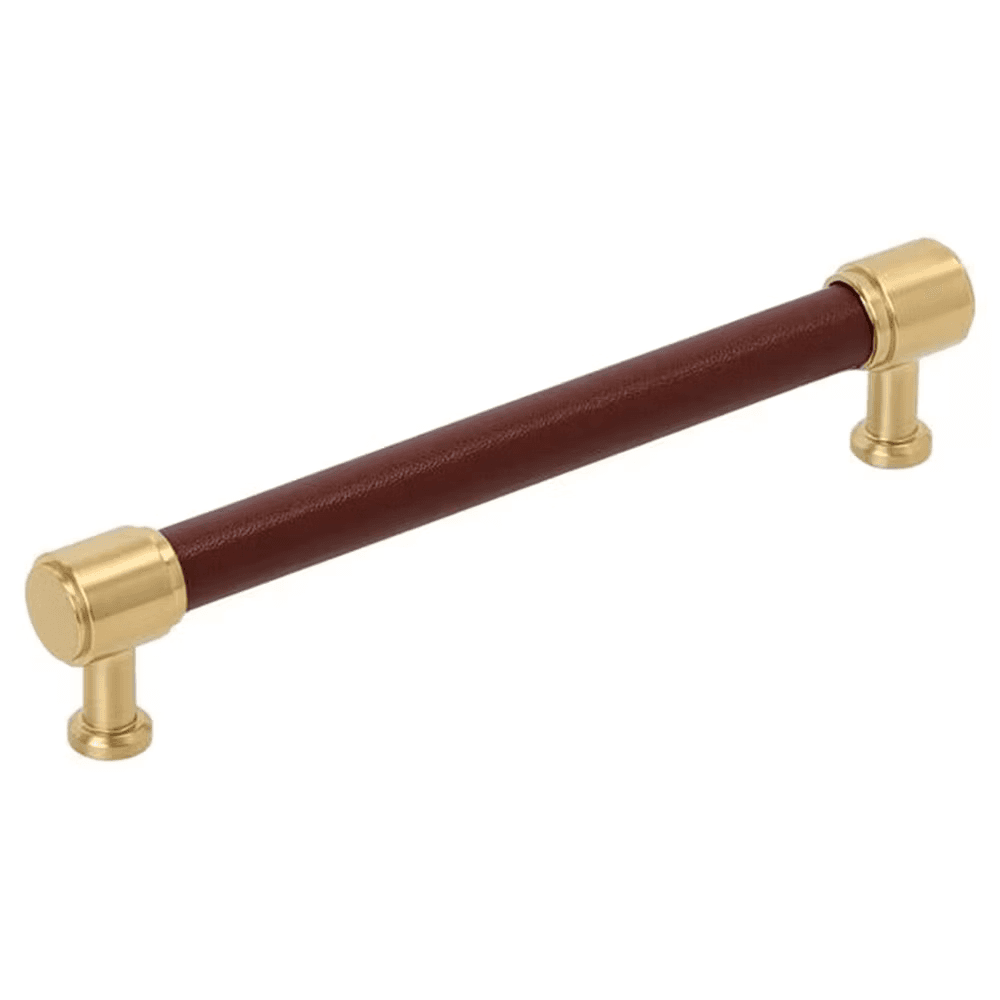 160mm Fairlane Cabinet Pull, Brown Leather/Champagne Bronze Main - Image