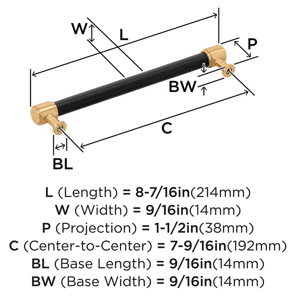 192mm Fairlane Cabinet Pull, Black Leather/Matte Black Alt 1 - Image