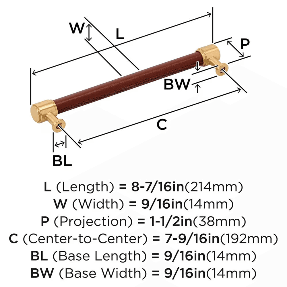 192mm Fairlane Cabinet Pull, Brown Leather/Champagne Bronze Alt 1 - Image