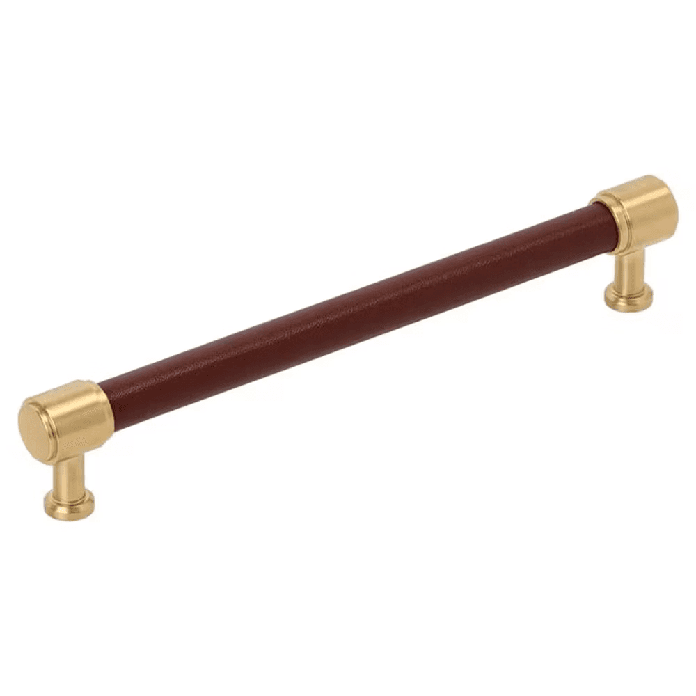192mm Fairlane Cabinet Pull, Brown Leather/Champagne Bronze Main - Image