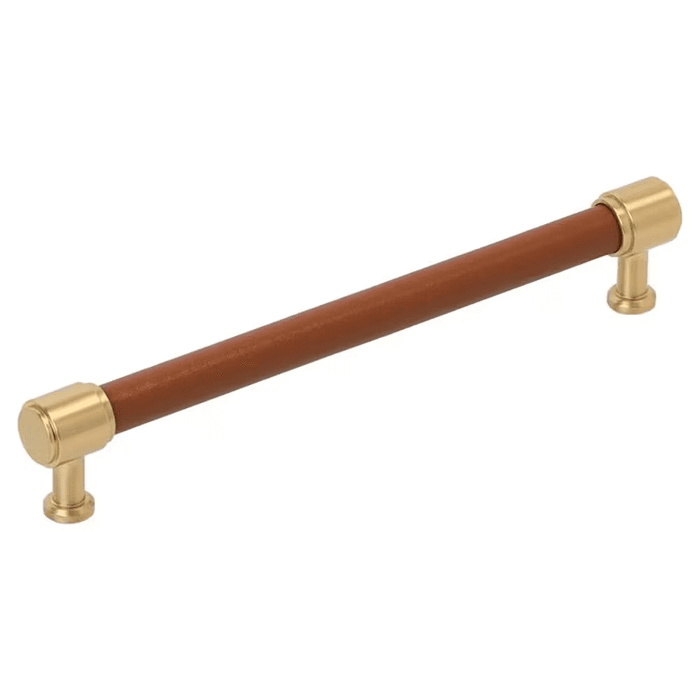 192mm Fairlane Cabinet Pull, Cognac Leather/Champagne Bronze Main - Image