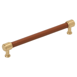 192mm Fairlane Cabinet Pull, Cognac Leather/Champagne Bronze Main - Image