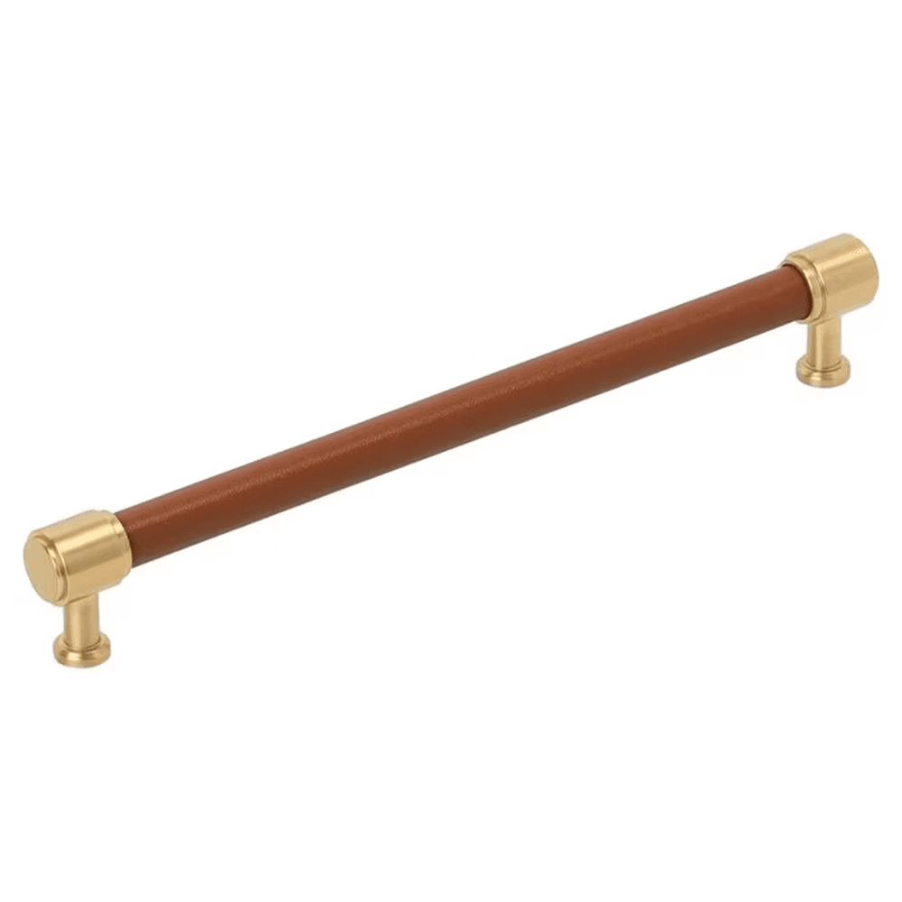 224mm Fairlane Cabinet Pull, Cognac Leather/Champagne Bronze Main - Image