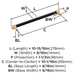 256mm Fairlane Cabinet Pull, Black Leather/Champagne Bronze Alt 1 - Image