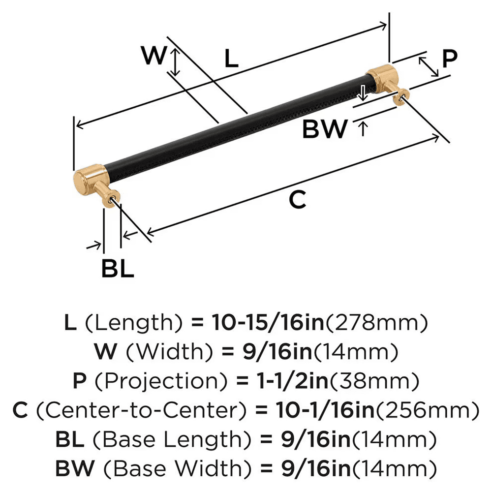 256mm Fairlane Cabinet Pull, Black Leather/Satin Nickel Alt 1 - Image