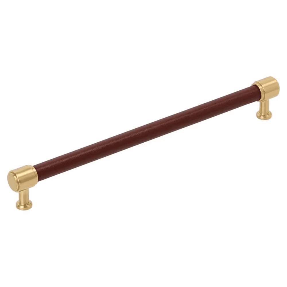 256mm Fairlane Cabinet Pull, Brown Leather/Champagne Bronze Main - Image