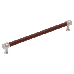 256mm Fairlane Cabinet Pull, Brown Leather/Satin Nickel Main - Image