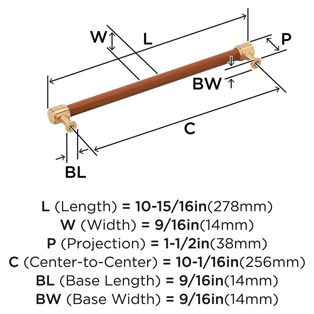 256mm Fairlane Cabinet Pull, Cognac Leather/Champagne Bronze Alt 1 - Image