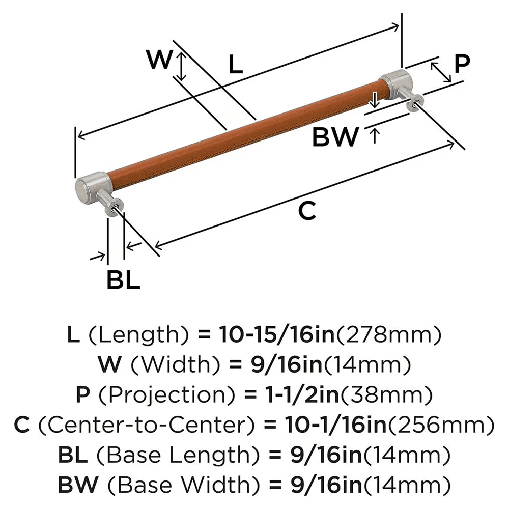 256mm Fairlane Cabinet Pull, Cognac Leather/Satin Nickel Alt 1 - Image