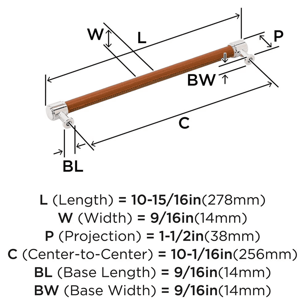 256mm Fairlane Cabinet Pull, Cognac Leather/Polished Nickel Alt 1 - Image
