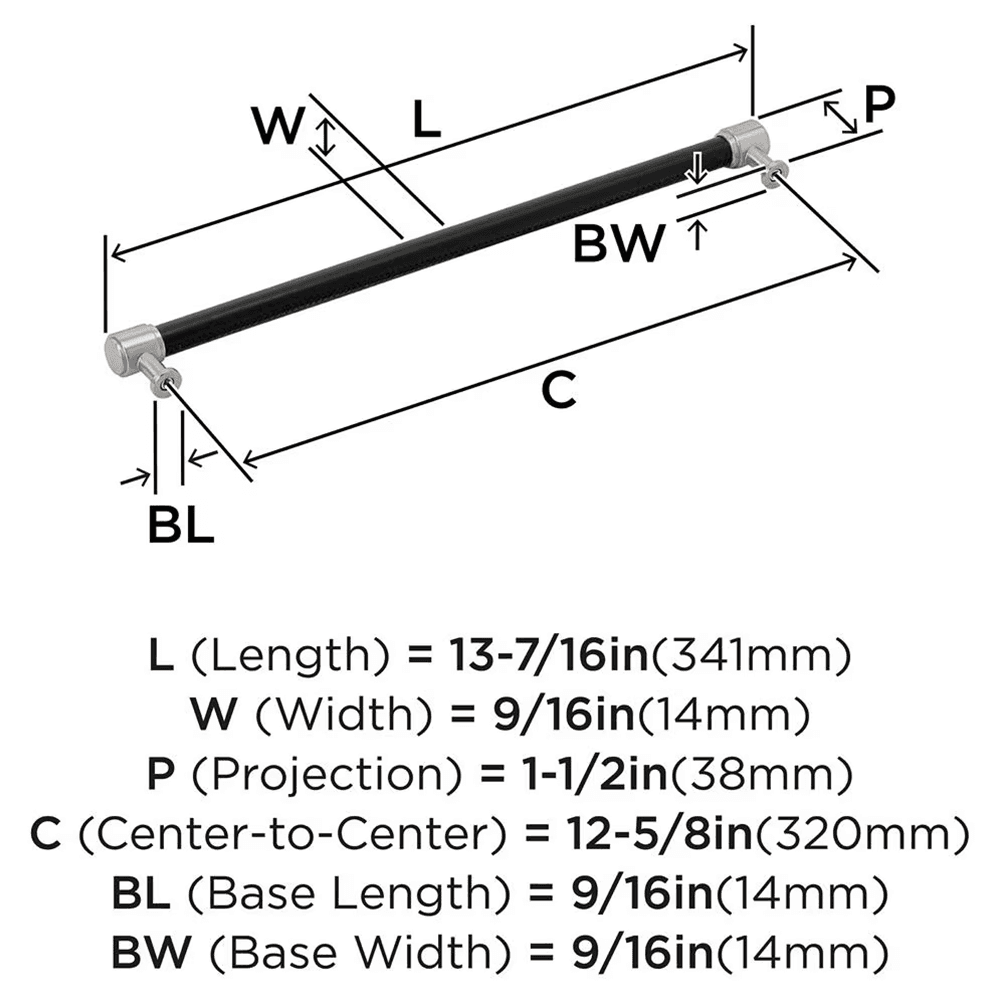 320mm Fairlane Cabinet Pull, Black Leather/Satin Nickel Alt 1 - Image